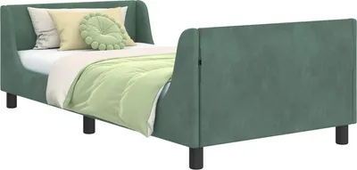 Image de vidaXL Sommier de lit d'enfant avec tête de lit vert mer 90 x 200 cm velours