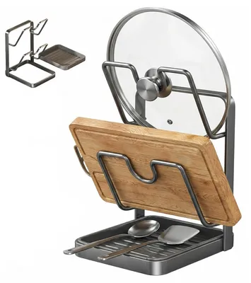 Topfdeckelhalter 2-stufig mit Löffelhalter, Küchen-Organizer