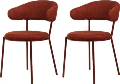 Two red chairs are shown against a white background.
