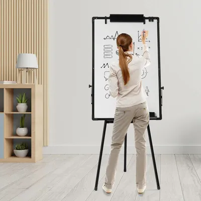 Image de Tableau blanc avec trépied - 61 x 91,4 cm - Magnétique - Effaçable à sec - Réglable en hauteur