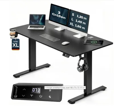Productafbeelding van In hoogte verstelbaar bureau zwart 160x75x72-117cm