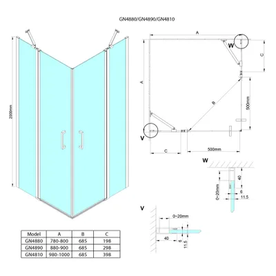 Immagine prodotto di LORO Cabina doccia rettangolare, ingresso ad angolo, 1000x800 mm