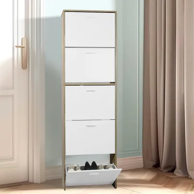 Imagen del producto de CASABEL Zapatero 15 pares, espacioso, puertas blancas, marco de madera