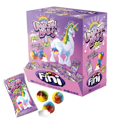 Produktbild von Boom Unicorn Balls Fizz 200 einzelne Bonbons mit Brausepulver Display