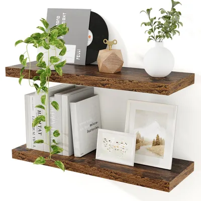 Produktbild von Wandregal Holz Vintage Braun 60 cm Extra Breit 23,5 cm 2er Set