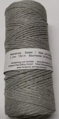 Produktbild von Makrameegarn Makramee Baumwollgarn Bastelgarn HELLGRAU 150 Meter 3 mm GEZWIRNT