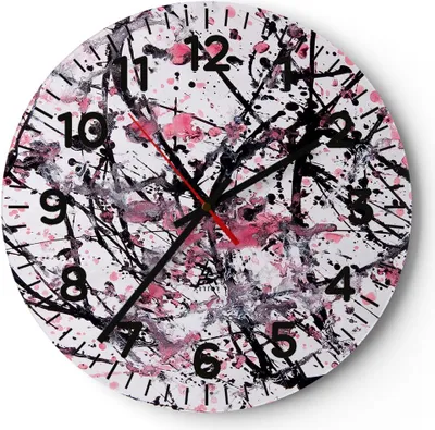Produktbild von Wanduhr - Rund - Glasuhr - Abstraktion modern - 40x40cm - Schleichendes Uhrwerk - Lautlos - zum Aufhängen bereit - Dekoration Modern - Wanddekoration aus Glas - C4AR40x40-3891