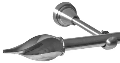 Produktbild von Gardinenstange Set Edelstahl Look Metall Ø 16mm zur Wandbefestigung 1-läufig Modern Spitze gedreht, Länge wählbar H14E14