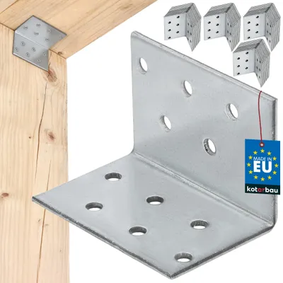 Zdjęcie produktu dla KOTARBAU® Zestaw 50 sztuk łączników kątowych, kątówki do dużych obciążeń 40x40x60 mm, stal ocynkowana, kątówki stalowe, stabilne, trwałe, łączniki do belek, kolor srebrny