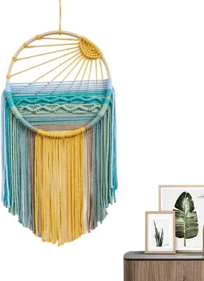 Productafbeelding van Macramé Wandkleed - Dromenvanger Regenboog - Boho Decoratie - Handgeweven Katoen - 60 x 30 cm - Meerkleurig