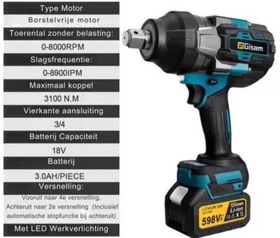 Imagen del producto de Llave de impacto - Llave de impacto eléctrica - Alto par (3100 N.M), sin escobillas - Sin batería
