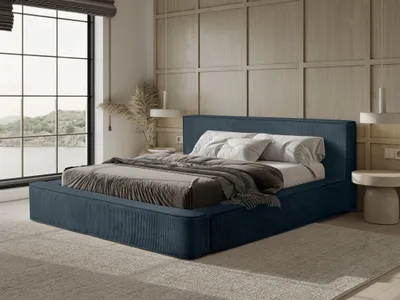 Produktbild von Polsterbett Doppelbett MODESTO Komplettset 140x200cm in Stoff Lincoln Dunkelblau