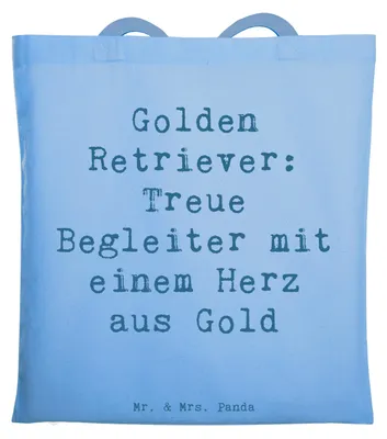 Produktbild von Mr. & Mrs. Panda Einkaufstasche Spruch Golden Retriever Freund - Sky Blue - Geschenk, Tasche, bezauberndes Lächeln, liebevoller Hund, Herz aus Gold, freundlicher, Hunde