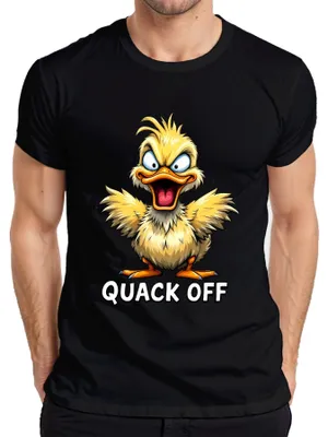 Immagine prodotto di Maglietta da uomo QUACK OFF, vignetta divertente e sarcastica, umorismo nero, nero, 3XL