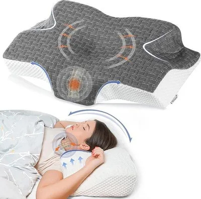 Productafbeelding van Unyqoos® Orthopedisch nekkussen van traagschuim, ergonomisch ontwerp, afneembare hoes, in hoogte verstelbaar, geschikt voor nek- en schouderpijn, voor zijslapers, donkergrijs, 64 x (12,5/10,5) x 36 cm