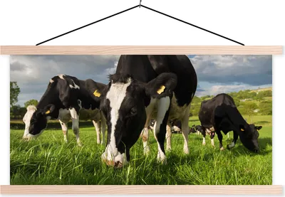 Produktbild von MuchoWow® Textilposter Kühe - Tiere - Gras - Wiese - Bauernhof 60x30 cm mit holzfarbenen Rahmen - Dekoration