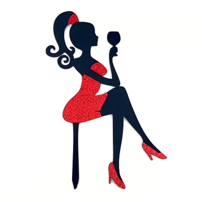 Produktbild von Kuchendeko Geburtstag – 24x14 cm - Dame in Hight Heels - im Brokatkleid – Kuchendekoration - Torten Topper Erhältlich in Acryl & Glitter (Rot)