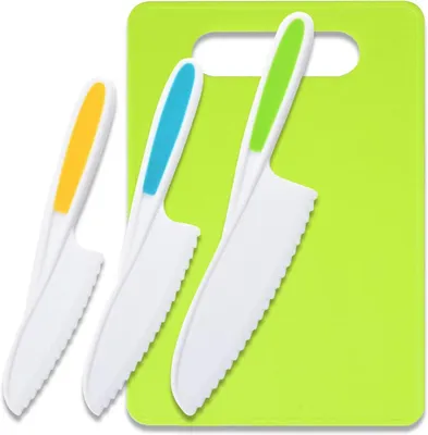 Produktbild von Kindermesser, 3 teiliges Kinder Sicherheit Küchenmesser mit 1 Schneidebrett, Montessori Messer, kochset Geburtstagsgeschenk für Kinder ab 2 Jahren