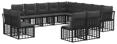 Image de Ensemble de canapés d'extérieur vidaXL, 13 pièces, noir et gris foncé, polyester
