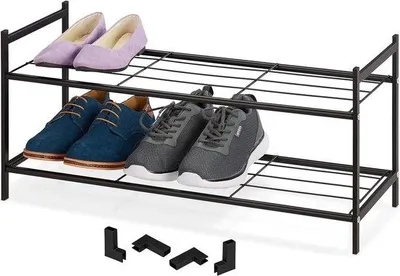 Obrázek produktu pro Kovová botník, 2 patra, stohovatelný, černý, 70 x 26 cm, na 6 párů bot