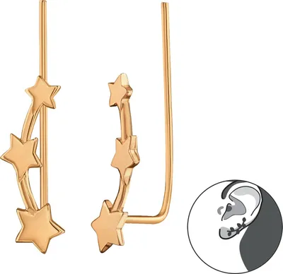 Produktbild von 1 Paar Rosévergoldete Sternen-Ear Climber 925 Sterling Silber Ohrstecker Ohrklemme