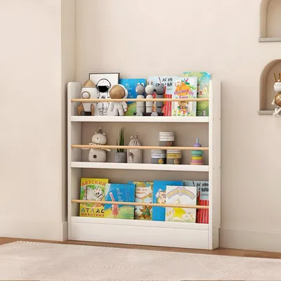 Zdjęcie produktu dla Półka na książki do pokoju dziecięcego, 90x10x89 cm, biała, 3-poziomowa, z zabezpieczeniem przed przewróceniem