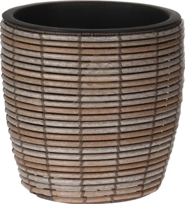 Produktbild von Rebecca Mobili Blumentopf aus braunem Polyrattan, Bambusoptik, H 23 cm