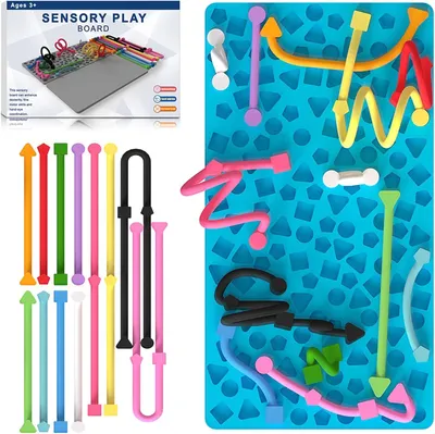 Productafbeelding van Sensorisch activiteitenbord met 12 geometrische koorden - Dubbelzijdige siliconen Montessori voor autisme en ADHD