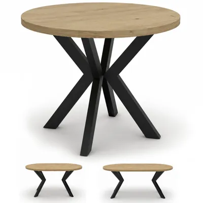 Produktbild von Runder ausziehbarer Esstisch MESA – Ø 100–176 cm – Artisan-Eiche/Schwarz – für 6–10 Personen – Wohnzimmertisch – Metallgestell