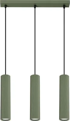 Produktbild von Moderne Hängeleuchte, grün-olivfarbener Streifen, drei Wellrohre für die Küche über der Insel, 3xGU10 10W KARBON Sollux Lighting