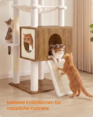 Produktbild von FEANDREA Kratzbaum XXL Katzenturm mit 2 Katzenhäusern, 8 Ebenen, 45 x 55 x 191 cm, Gelbbraun und Weiß