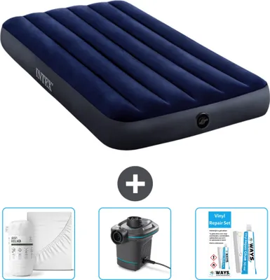 Produktbild von Intex Luftbett – 1 Person – 99 x 191 x 25 cm – Blau – im Lieferumfang enthalten Spannbettuch - Pumpe en Reperaturset