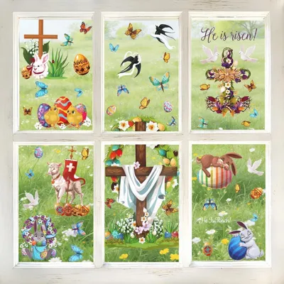 Produktbild von Fensterbilder Ostern 9 Stück, Bunt, Selbstklebend, Wiederverwendbar, PVC