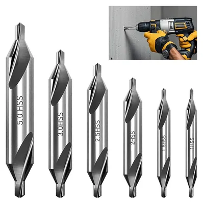 Productafbeelding van 6-delige HSS-centreerboor, centreerboorset 60° metaal, set van 1/1,5/2/2,5/3/5 mm