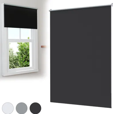 Produktbild von LARS360 Schwarz Verdunkelungsrollo 110x210cm, Lichtdichtes Fensterrollo mit Wärmedämmung, UV-Schutz, Lichtdicht, für Schlafzimmer Büro Wohnzimmer
