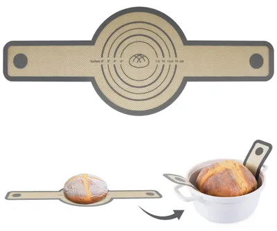 Image de Pince à pain, tapis de cuisson pour pain, tapis de cuisson en silicone pour plats à rôtir et moules à pain, accessoires pour la cuisson du pain, réutilisable avec de longues poignées, tapis de cuisson pour moules à pain ronds, moules à pain et fours