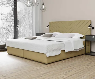 Produktbild von Boxspringbett Schlafzimmerbett BELCORA 140x220cm Stoff Senf inkl. Bettkasten