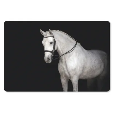 Produktbild von MuchoWow® Mauspad Mousepad Pferd - Weiß - Schwarz 27x18 cm - Mousepads - Maus Mat - Pad - Mausunterlage - Büroartikel - Desk Matten