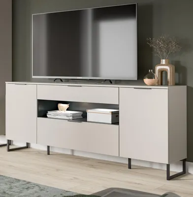 Produktbild von Lowboard "Morena" Kaschmir Schwarz, Flat-TV Unterschrank 185 x 80 cm Soft-Close