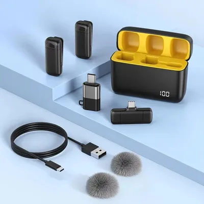 Produktbild von Kabelloses Lavalier-Mikrofon mit Geräuschunterdrückung und Ladecase für iPhone, Android und Laptop
