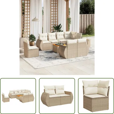 Produktbild von The Living Store 9-tlg. Garten-Sofagarnitur mit Kissen Beige Poly Rattan