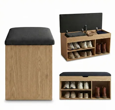 Obrázek produktu pro Botník se sedákem TRIA, 80 x 43 x 30 cm - hnědý