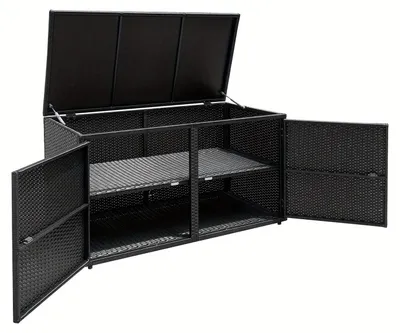 Immagine prodotto di Armadio da esterno - Mobiletto da giardino - Contenitore da esterno - Cassetta da giardino - Armadio per esterni - Modello a 2 ripiani, in rattan