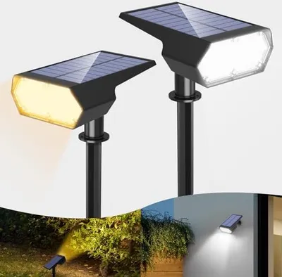 Produktbild von Solar Spotlight Outdoor Garden, 2-in-1 warme/weiße Gartenlichter, 4 Modi Lichter im Freien, IP65 wasserdicht, LED-Wandleuchten, Hof, Garten,