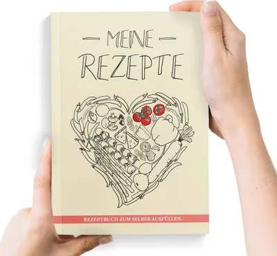 Produktbild von Rezeptbuch zum Selberschreiben DIN A5 „Meine Rezepte – Gemüseherz“ | Kochbuch zum Ausfüllen mit Saisonkalender, Foto-Feldern & Register | Softcover Familienedition