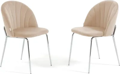Produktbild von Set 2 Esszimmerstühle aus Samt mit Metallbeinen, gepolstert, elegantes Design für Küche, Esszimmer, Schlafzimmer, Büro oder Restaurant SONIA – Creme/Silber