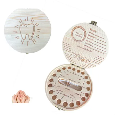 Produktbild von Zahndose Milchzahndose Holz Zahndose Mädchen & Jungen,Milchzähne Box Aufbewahrungsbox mit Display Funktion