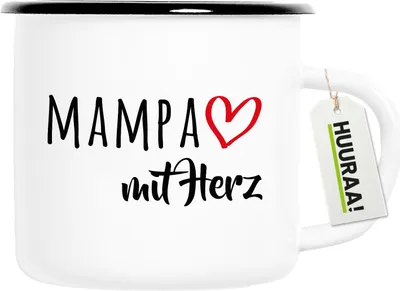 Produktbild von Huuraa Emaille Tasse MAMPA mit Herz 300ml Vintage Campingbecher Geschenkidee