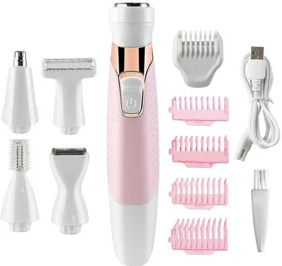 Imagen del producto de Depiladora eléctrica para mujeres, 5 en 1, con múltiples cabezales, recargable por USB, para rostro y cuerpo, para la eliminación completa del vello