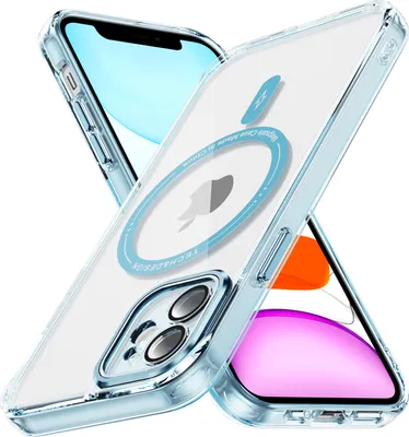Image de Coque magnétique transparente pour iPhone 11, compatible MagSafe, coque de protection hybride antichoc bleu